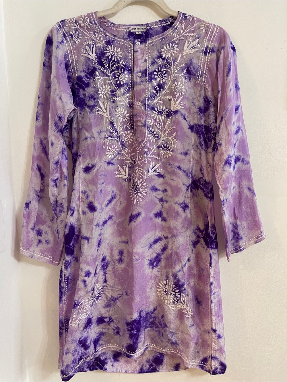 Women’s 100% Silk Tie-Dye handmade Embroidered Tunic Top kurta